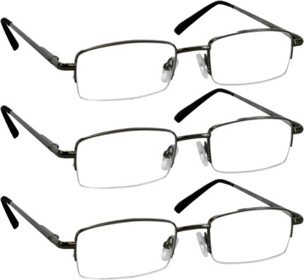3-Pack Gunmetal Half-Rim Reading Glasses