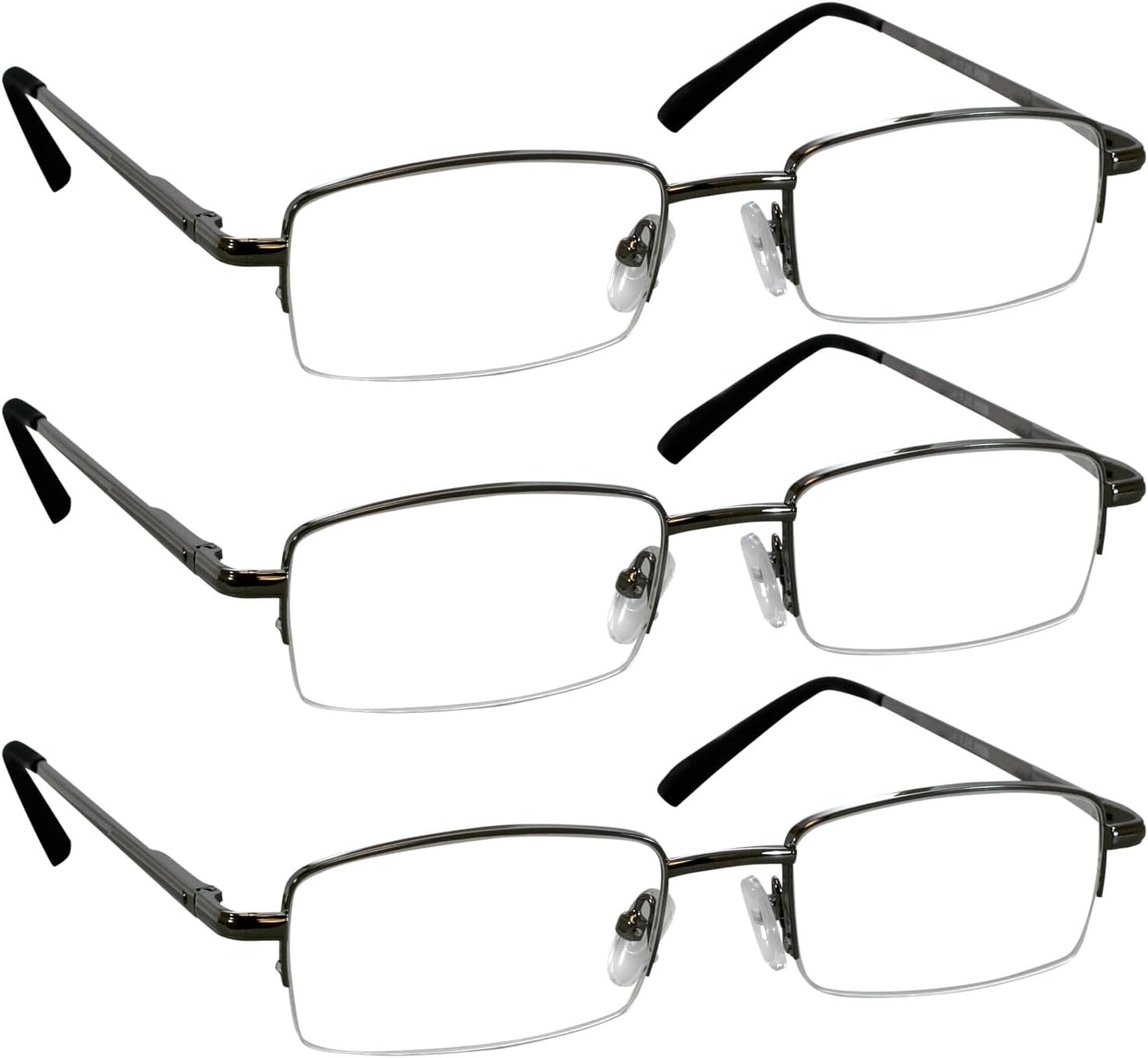 Half-Rim Gunmetal Reading Glasses — 3 Pack Pack Gunmetal Half