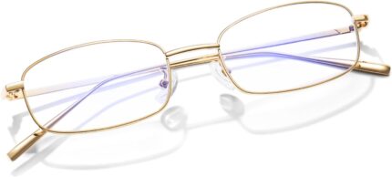 Gold Metal Rectangular Blue Light Glasses