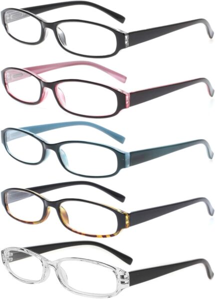 5-Pack Rectangular Reading Glasses, Mixed Hues